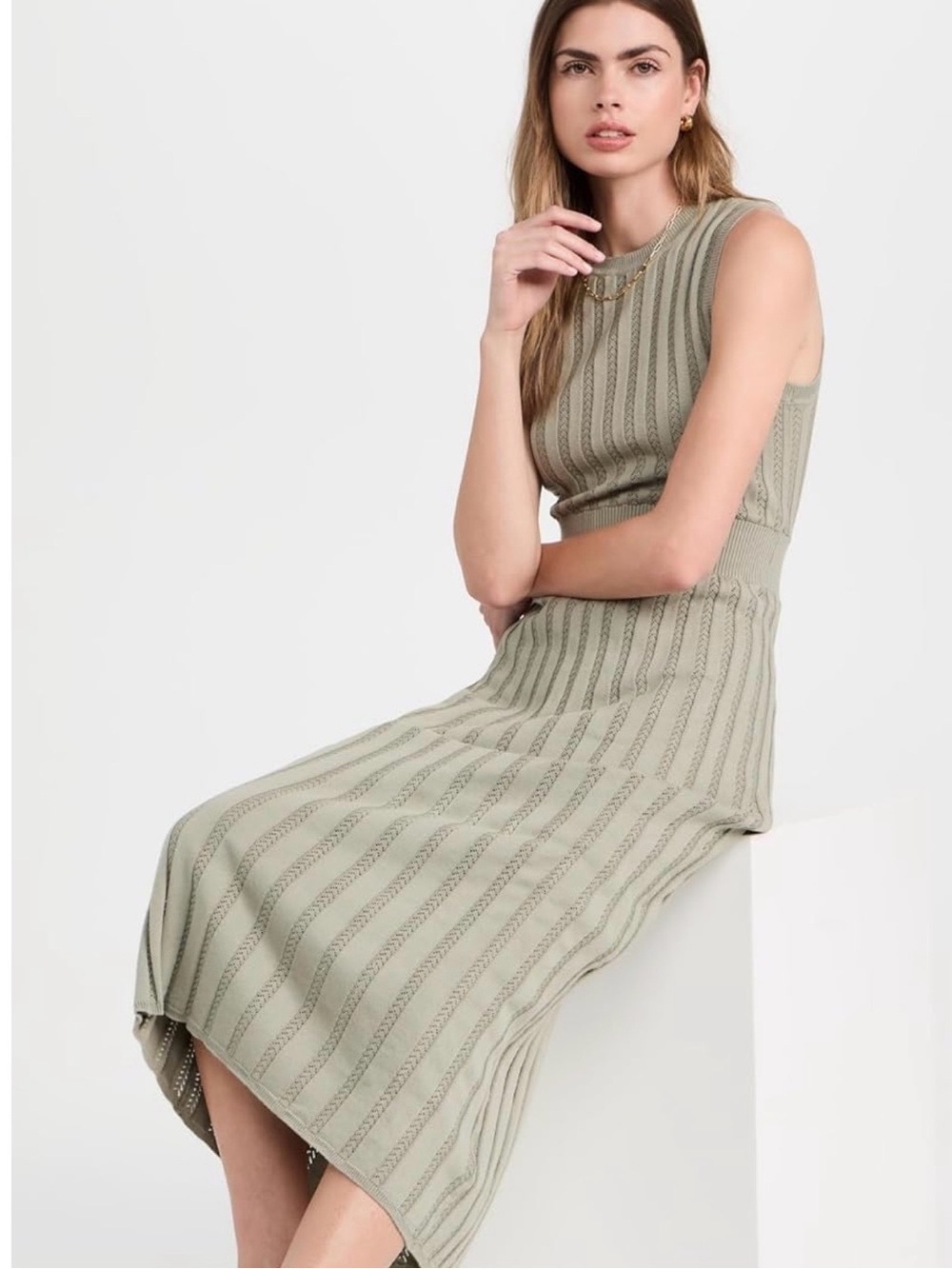 Varley Florian Knit Dress in a sage green color called Seagrass - Picture 7 of 16